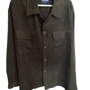 Alan Flusser‎ Wool Black Long Sleeve Mens Large Button Shirt